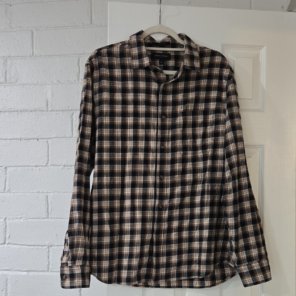 Banana Republic Lightweight‎ Flannel Shirt Button Down Untucked Fit Size Large